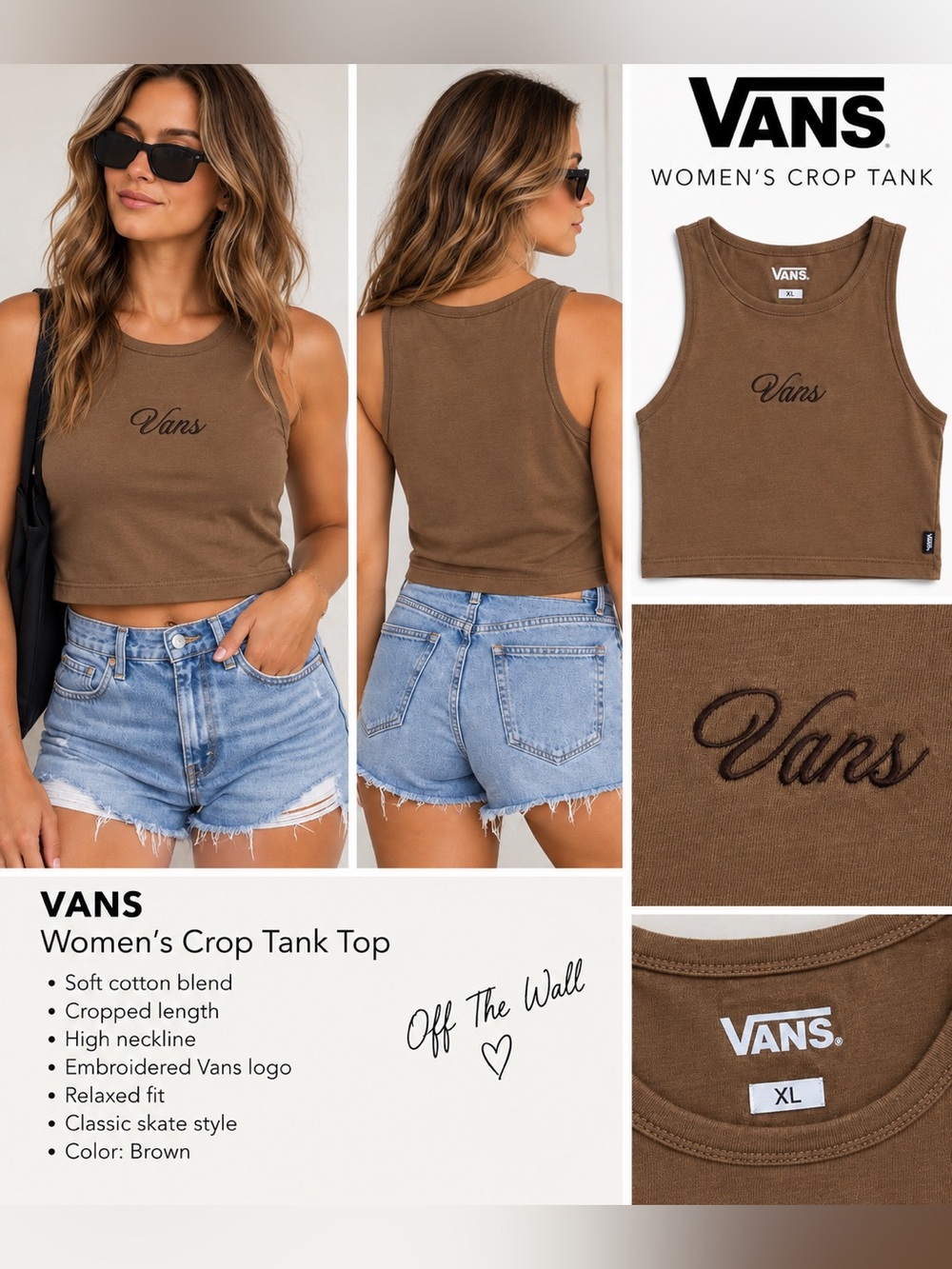 Vans Brown Women's Cropped Tank Top with Script Logo